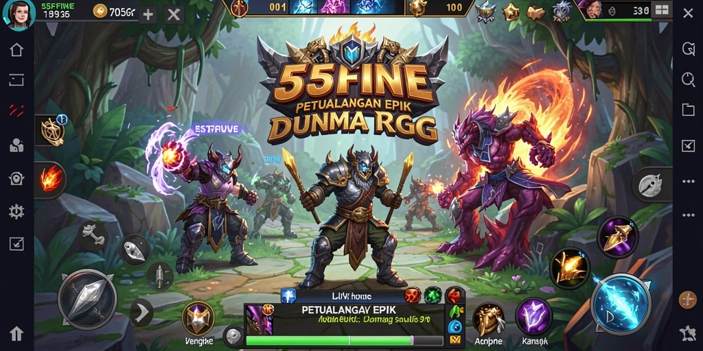 Tangkapan layar dari gameplay 55FIVE yang menunjukkan aksi pertarungan dan petualangan.