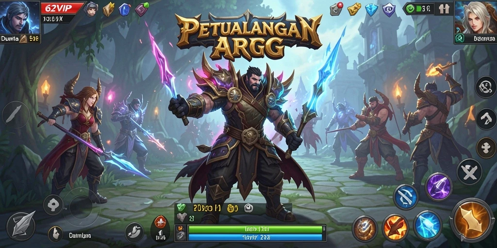 Screenshot menampilkan pertarungan epik dalam 62VIP dengan karakter yang canggih.