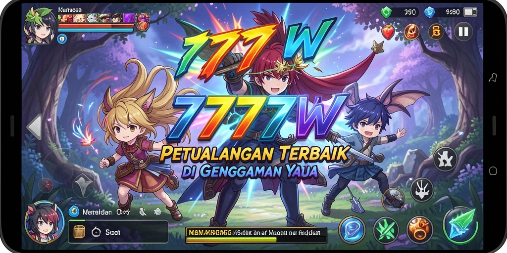 Screenshot gameplay <strong>7777W</strong> menunjukkan karakter anime yang beraksi di medan perang.