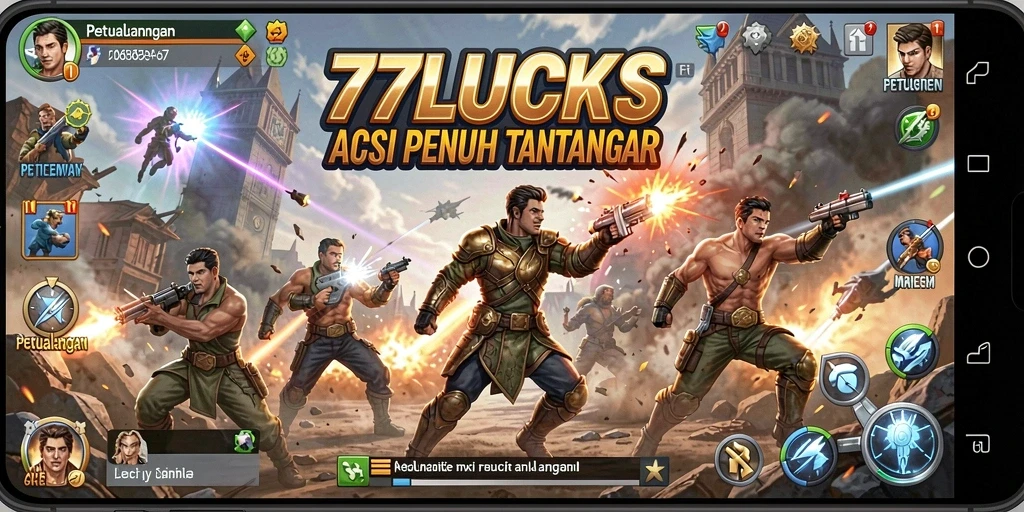 Tampilan gameplay 77LUCKS yang mendebarkan dan penuh aksi.