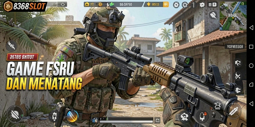 Screenshot gameplay menegangkan dalam pertempuran FPS 8368SLOT.