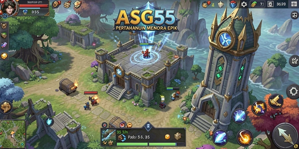 Screenshot ASG55 menampilkan aksi seru dalam permainan Tower Defense.