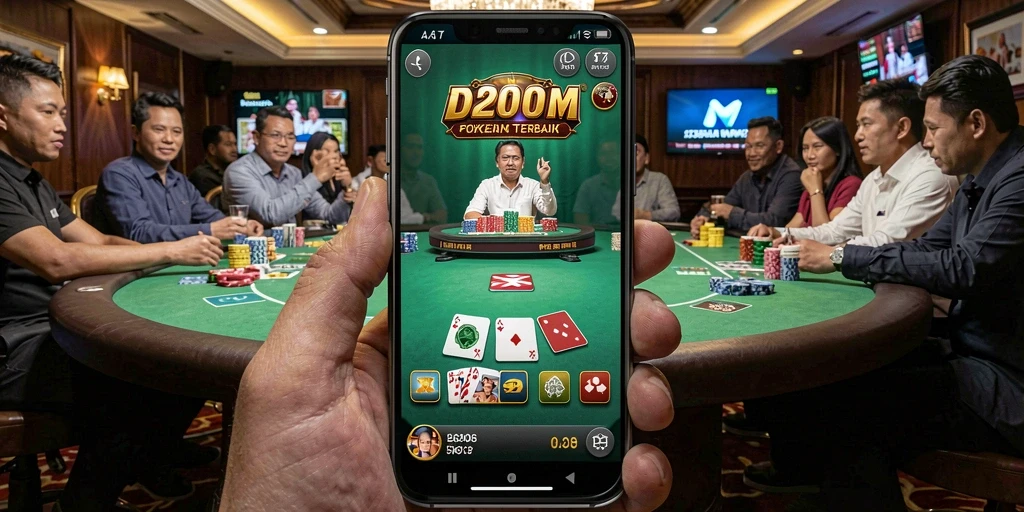 Tampilan gameplay intens di D200M dengan aksi poker seru.