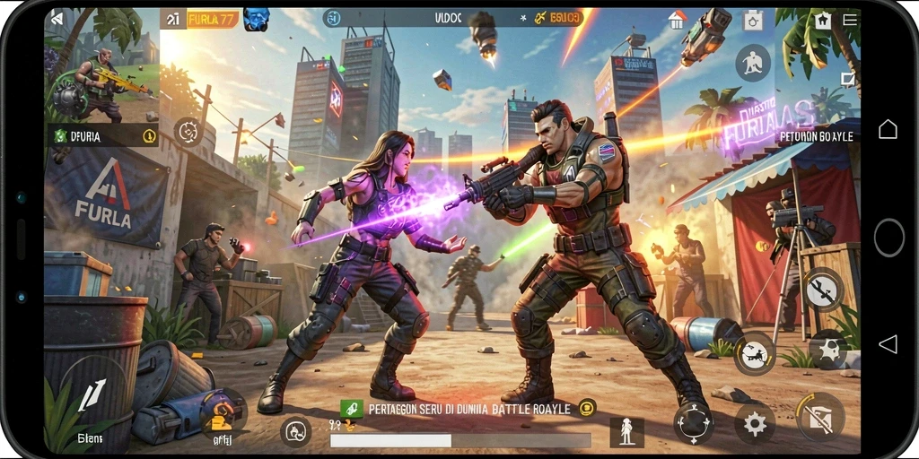 Tampilan gameplay seru dalam FURLA77 dengan aksi Battle Royale yang mendebarkan.