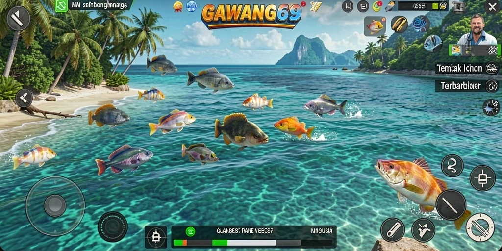 Gameplay GAWANG69 menampilkan aksi menembak ikan yang seru.