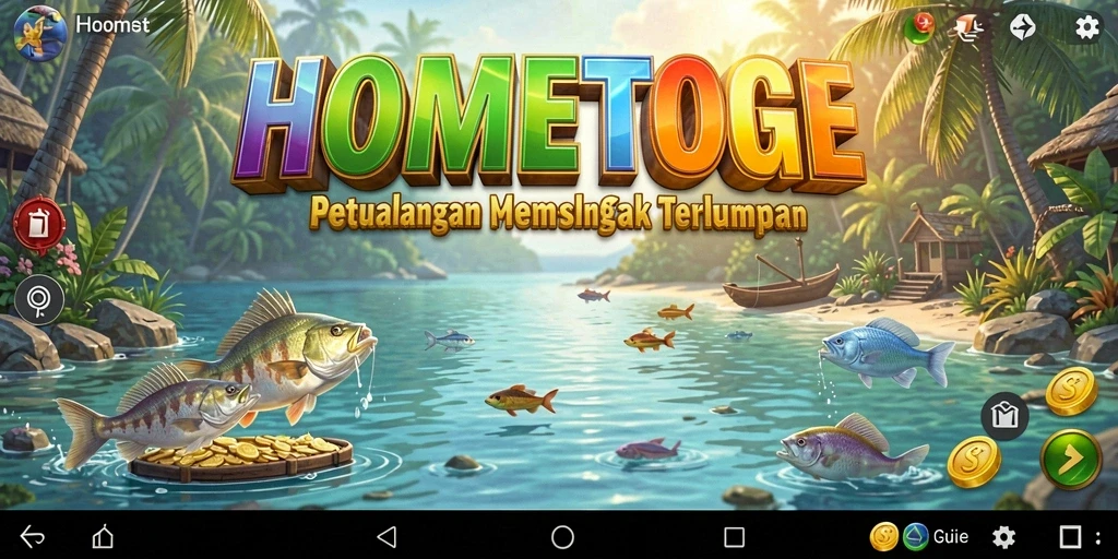 Screenshot gameplay HOMETOGEL menampilkan suasana memancing yang seru dan menegangkan.