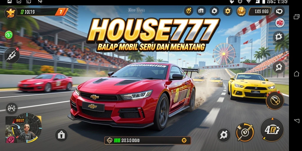 Screenshot gameplay HOUSE777 menunjukkan aksi balap yang seru.