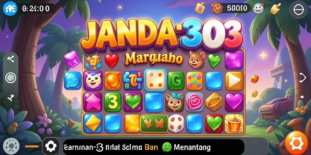 Tangkapan layar utama gameplay JANDA303 yang menampilkan keseruan Match-3.