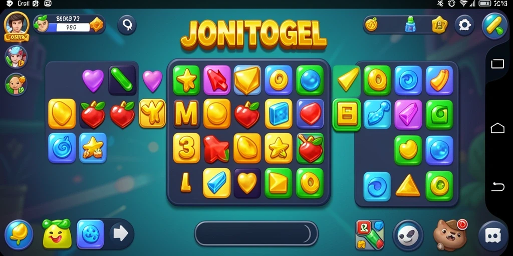 Tampilan gameplay seru JONITOGEL dalam permainan Match-3.