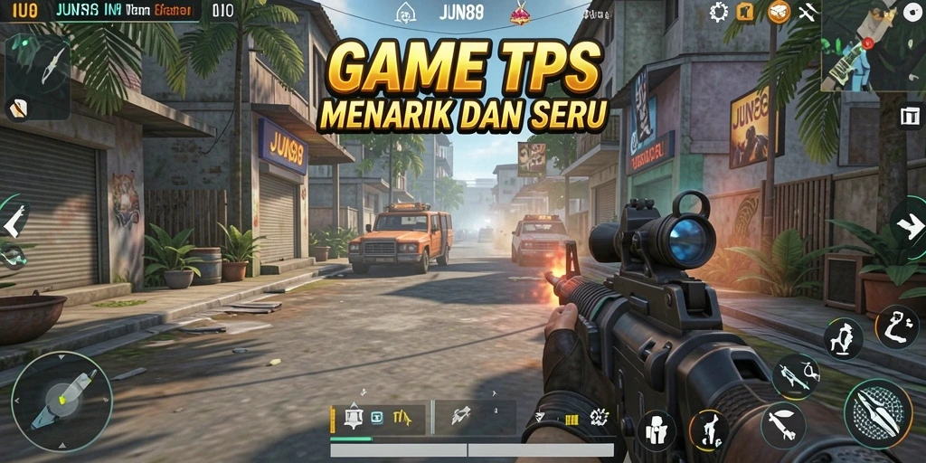 Screenshot gameplay JUN88 menampilkan aksi seru dalam pertarungan TPS.
