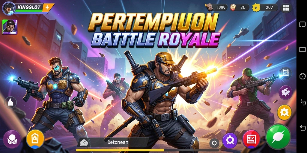 Tampilan gameplay KINGSLOT yang menegangkan dalam pertempuran Battle Royale.
