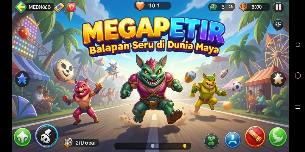 Tampilan gameplay seru di arena balapan MEGAPETIR.