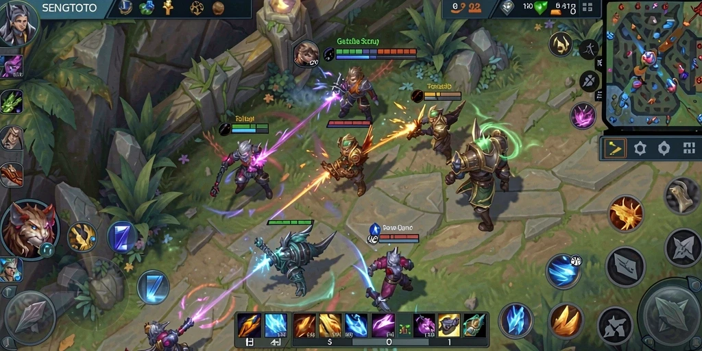 Tampilan gameplay seru dalam SENGTOTO dengan aksi MOBA yang intens.