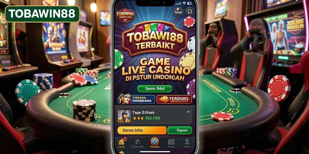 Screenshot gameplay TOBAWIN88 yang menampilkan dealer dan meja permainan Live Casino.