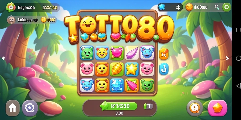 Screenshot utama menunjukkan gameplay seru TOTO80 dalam kategori Match-3.