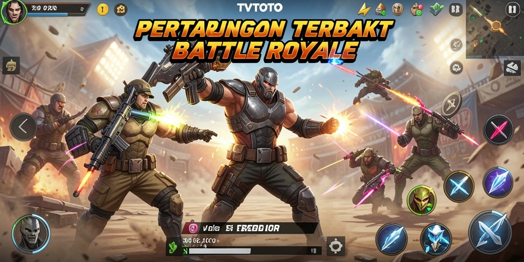Tangkapan layar gameplay <strong>TVTOTO</strong> dengan pertarungan sengit di arena Battle Royale.